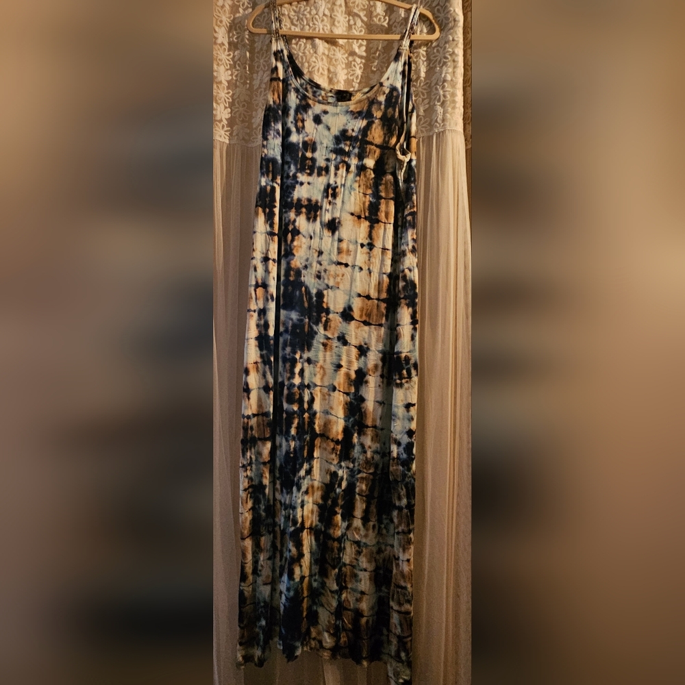 Blue and Tan  Maxi Dress